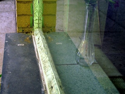 Glass vase in window, Valley Cottage Elementary School