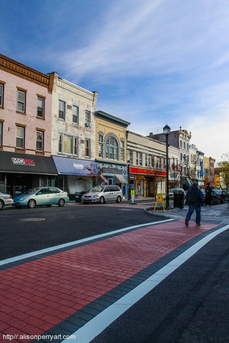 Clouds, Crosswalk and Storefronts, Nyack