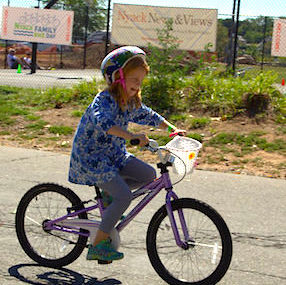 First time cyclists learned bike safety at the AAA Bike Rodeo during the September 2015 Nyack Family Bike Day.