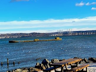 Hudson River, Nyack Memorial Park, Mario Cuomo Tappan Zee Bridge , Cement Boat. ©2020 Photo Credit Dave Zornow (2020-11-23)