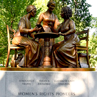 Elizabeth Cady Stanton, Susan B. Anthony and Sojourner Truth depicted in Meredith Bergmann's Womens Rights Pioneers Monument in NYC's Central Park