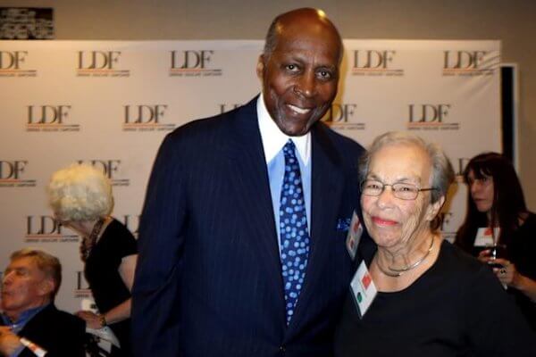 June Shagaloff Alexander (right) with Vernon Jordan (left) at an event for the Legal Defense Fund in 2015.