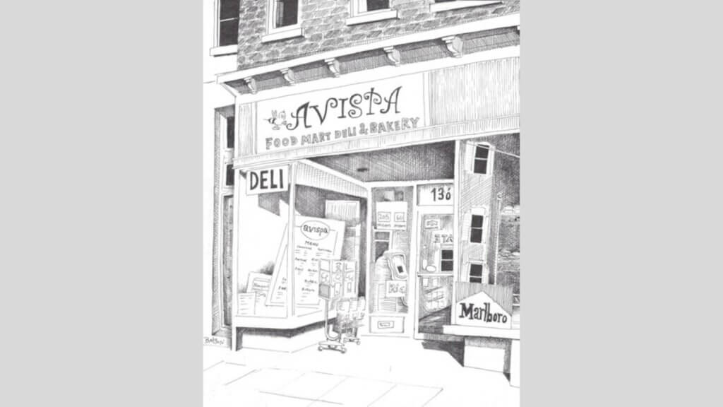 Bill Batson's drawing of the Avispa deli in Nyack
