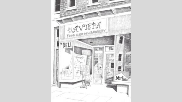 Bill Batson's drawing of the Avispa deli in Nyack