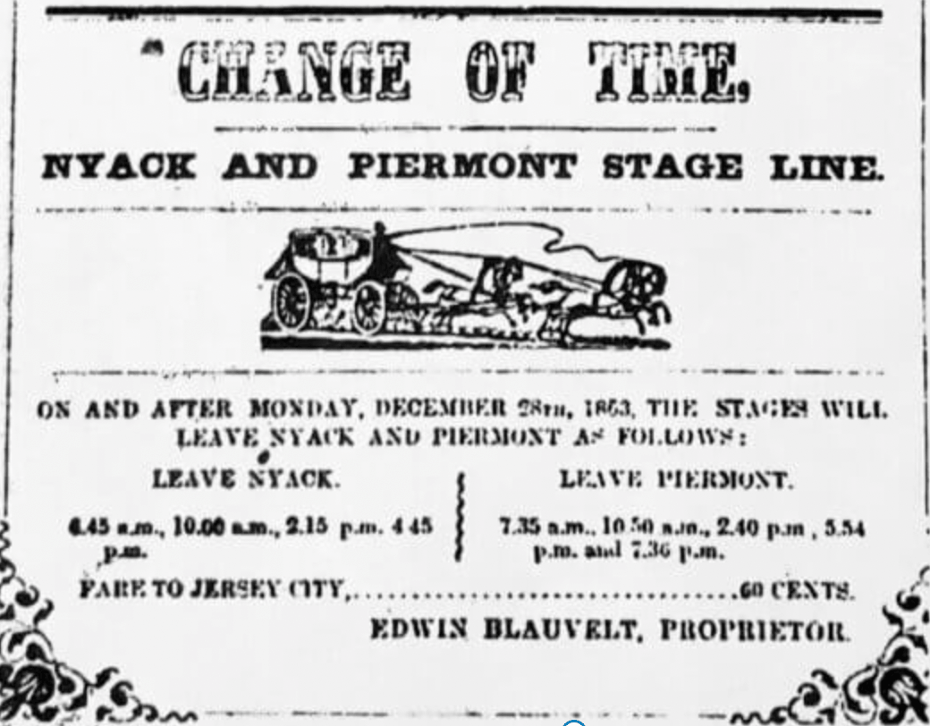 Advertisement for the Nyack and Piermont Stage Line, 1863